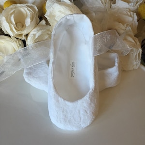 White or Ivory Lace Ballet Slippers Flower Girl Shoes Baby and Toddler Girl Christening Baptism White