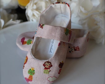 Sample Sale  9-12 Months - Light Pink Party Animal Baby Girl Shoes, Soft Sole Baby Booties