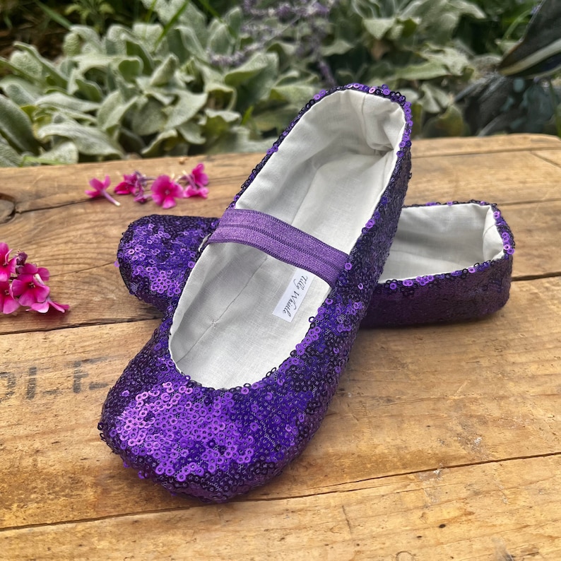 Girl's purple footwear - Purple Sequin Shoes with Elastic