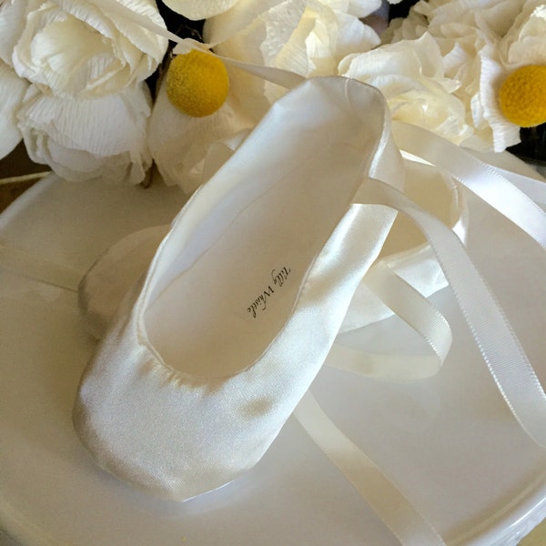 Ivory Satin Ballet Slippers - Baby Girl Shoes, Toddler Girl - Flower Girl Shoes - Christening Shoes