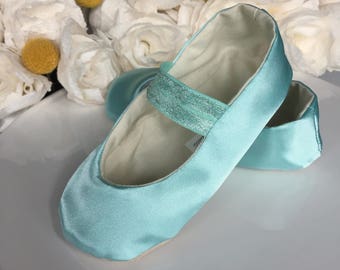 Aqua Satin Baby Girl Shoes - Ballet Flats - Toddler Girl Shoes - Flower Girl Shoes - Pink Satin, Ivory Satin, White Satin - Princess Shoes