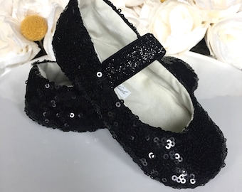 Black Sequin Shoes, White, Red, Silver, Gold - Baby Toddler Girl Shoes - Sparkle Shoes - Christmas Shoes - Holiday Shoes - Princess Shoes
