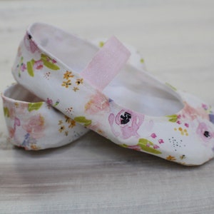 Watercolor Floral, White and Pink, Baby Girl Shoes Ballet Flats Toddler Girl Shoes Princess Shoes image 3