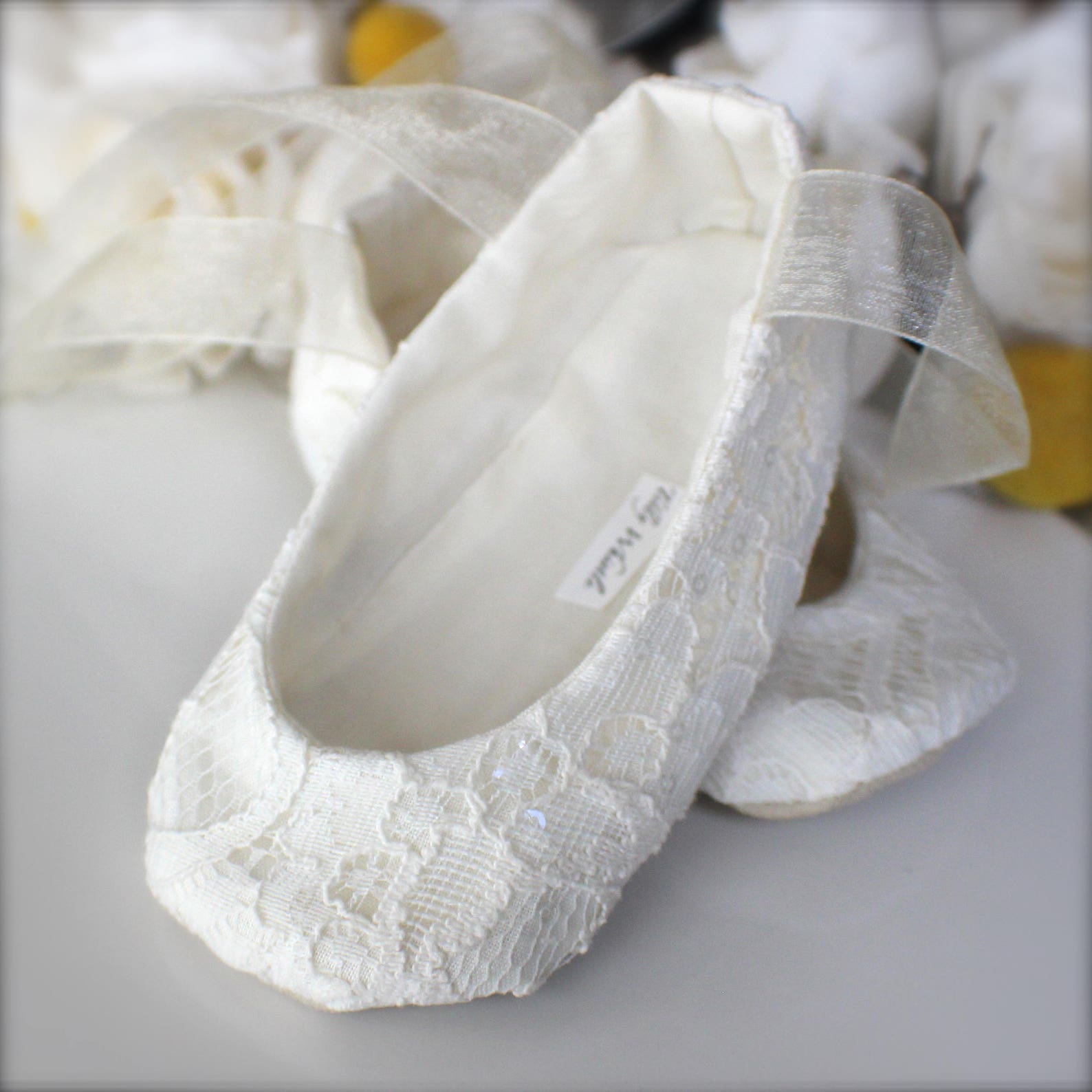 ivory sequin lace ballet slippers - flower girl shoes - baby and toddler girl - christening - baptism