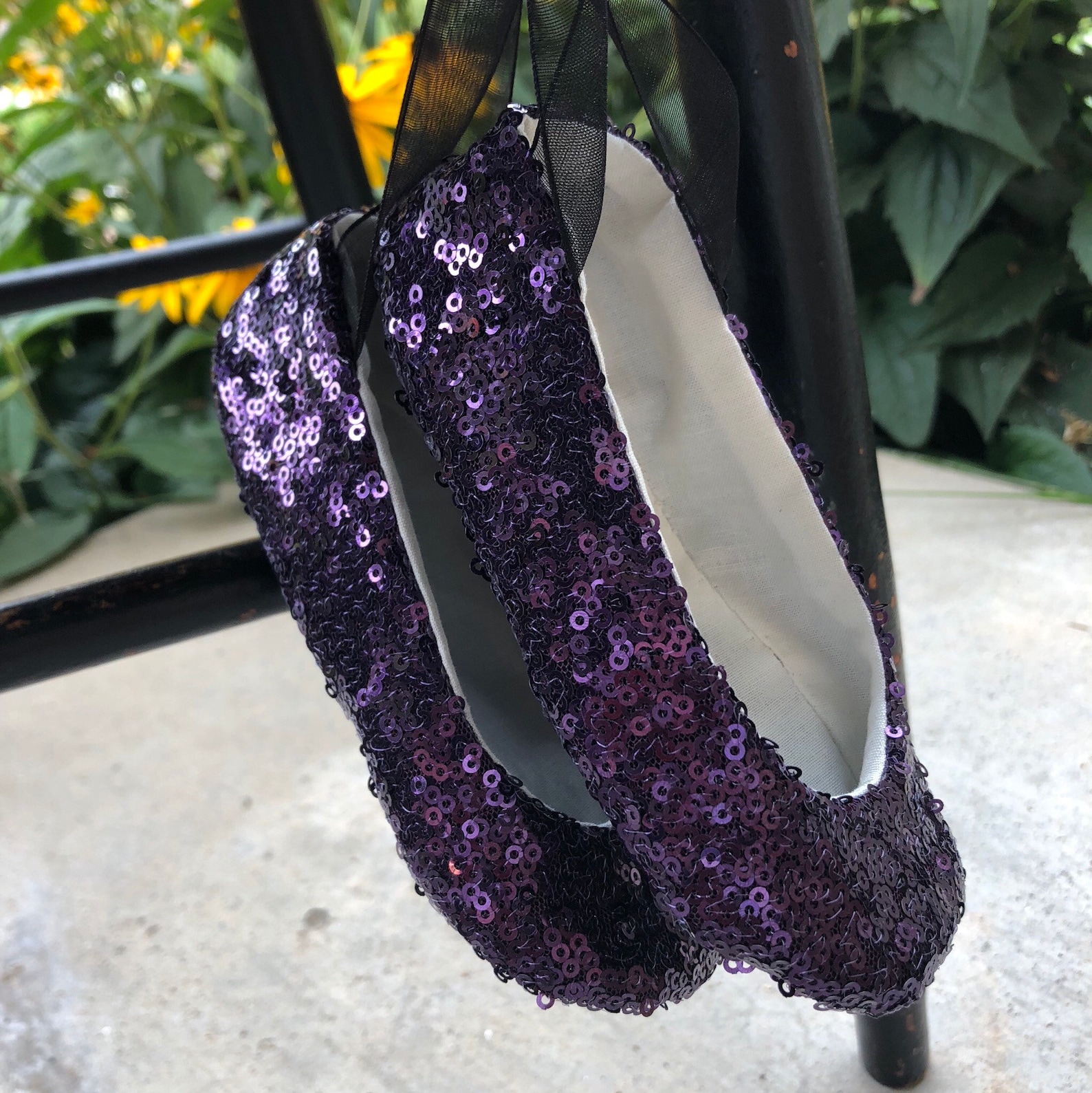 purple sequin ballet slippers - flower girl shoes - baby and toddler girl - princess shoes - halloween shoes - witch shoes - cos