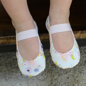 Watercolor Floral, White and Pink, Baby Girl Shoes Ballet Flats Toddler Girl Shoes Princess Shoes image 1