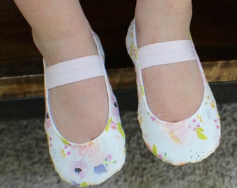 Watercolor Floral, White and Pink, Baby Girl Shoes - Ballet Flats - Toddler Girl Shoes - Princess Shoes