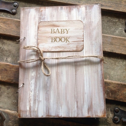 Rustic Baby Boy Book, Orange, Gray, Blue Baby Book, Modern shops Farmhouse Style Handmade Baby Album Scrapbook