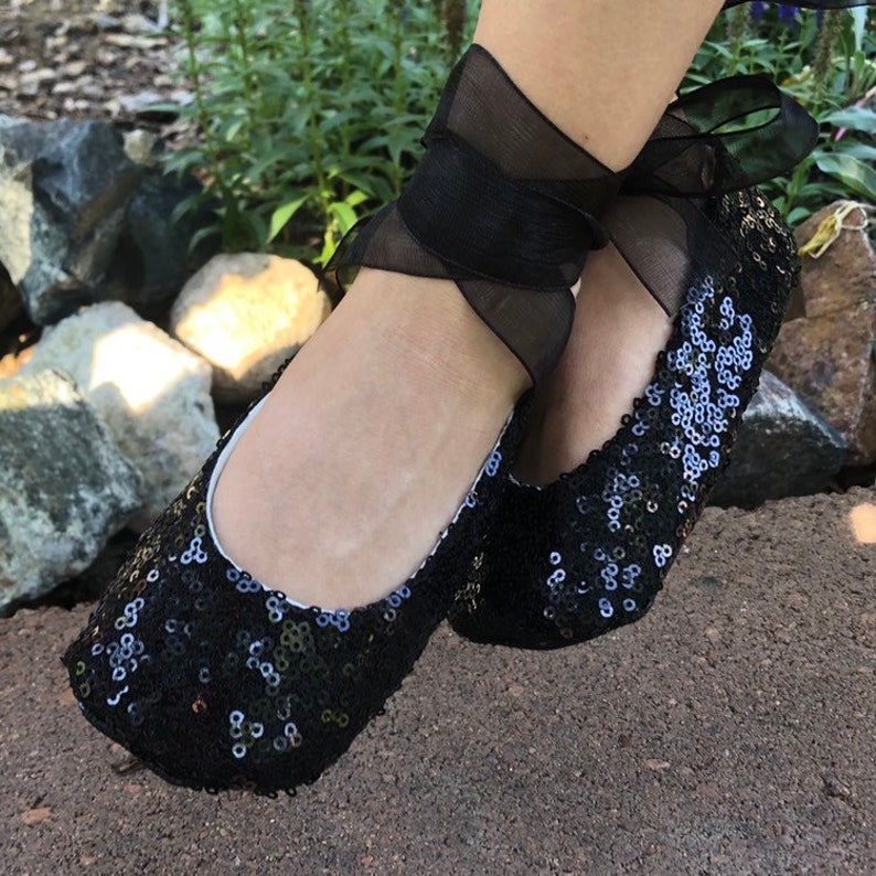 Black Sequin Ballet Slippers Flower Girl Shoes Baby and Etsy
