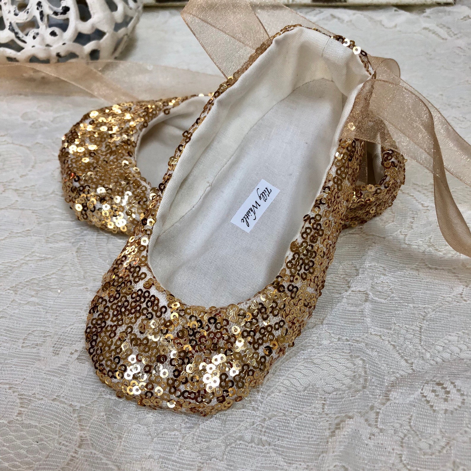 rose gold sequin slippers