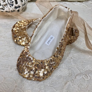 Sequin Ballet Slippers, Gold, Ivory, White, Pink, Blush, Rose Gold - Flower Girl Shoes - Baby and Toddler Girl  - Princess Shoes - Baptism,