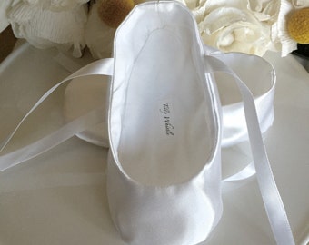 White Satin Ballet Slippers - Baby Girl Shoes, Toddler Girl - Flower Girl Shoes - Christening Shoes