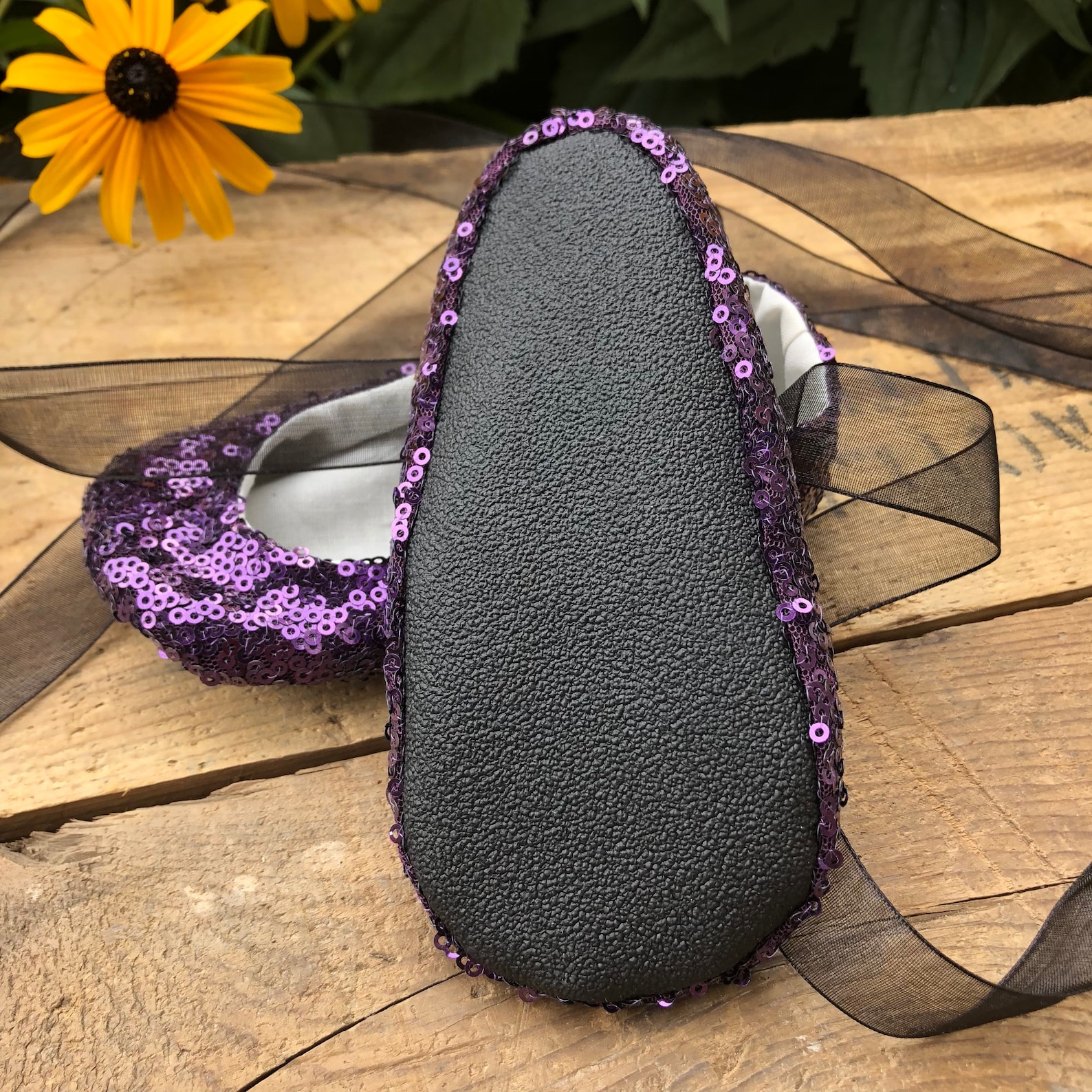 purple sequin ballet slippers - flower girl shoes - baby and toddler girl - princess shoes - halloween shoes - witch shoes - cos
