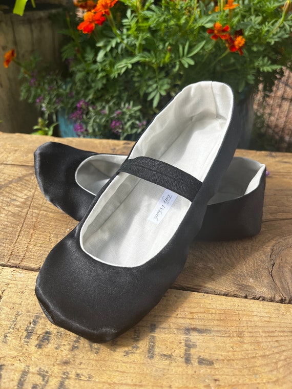 Black Satin Baby Girl Shoes Ballet Flats Toddler Girl Shoes Flower