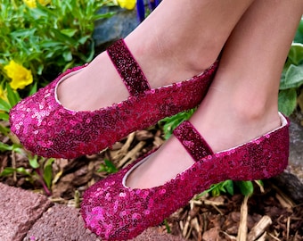 Valentine shoes - Fuchsia Pink Sequin Shoes with Elastic - Baby Toddler Girl Shoes - Sparkle Shoes - Flower Girl Shoes - Princess Shoes