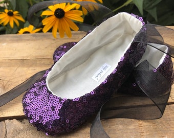 Purple Sequin Ballet Slippers - Flower Girl Shoes - Baby and Toddler Girl  - Princess Shoes - Halloween Shoes - Witch Shoes - Costume Shoes