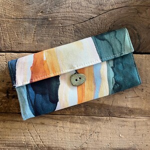 Cartera para mujer Tela con estampado de acuarela multicolor con bolsillo con cremallera - Listo para enviar