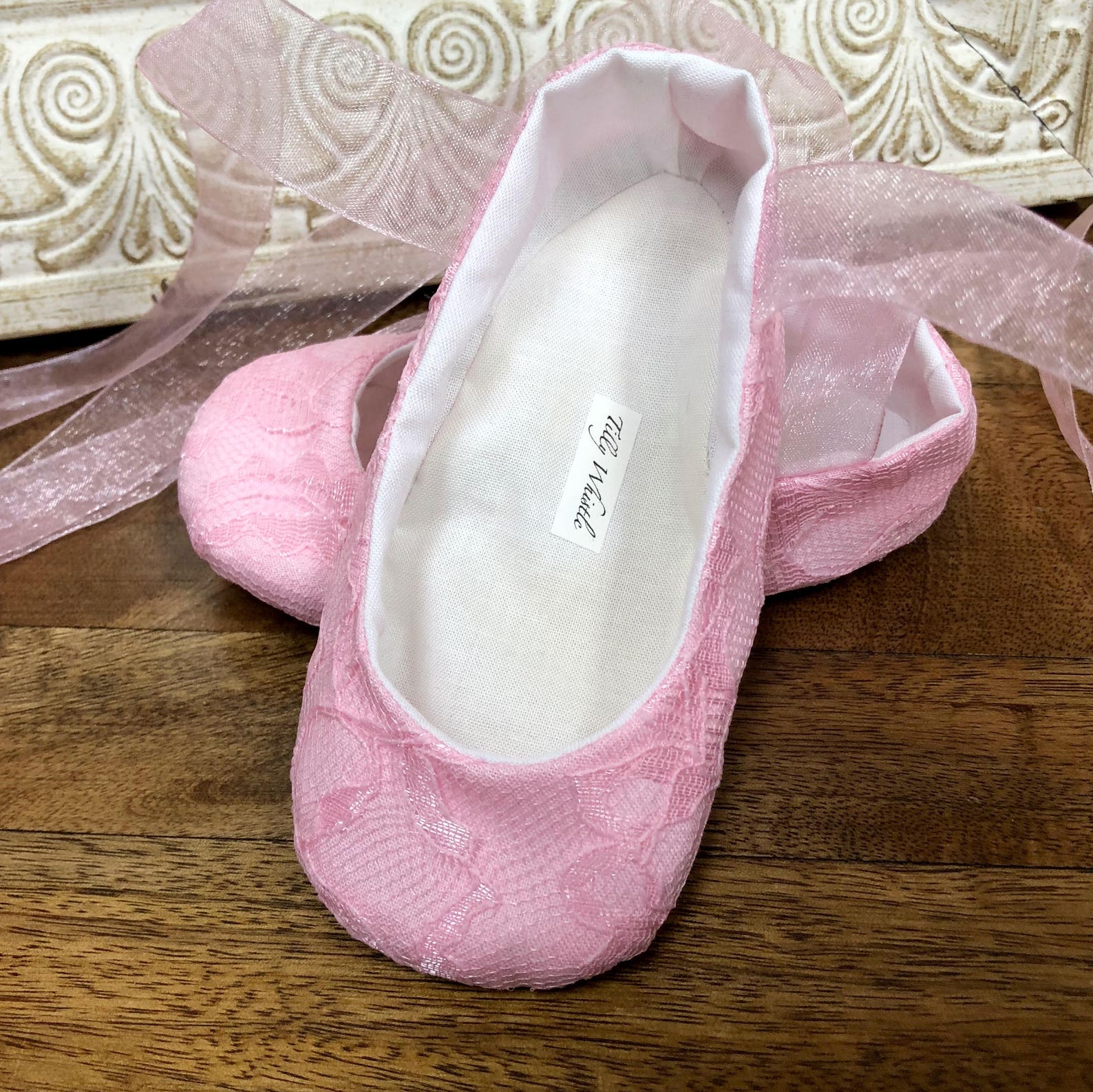 pink lace ballet slippers - flower girl shoes - valentine baby and toddler girl - princess shoes - dress up shoes