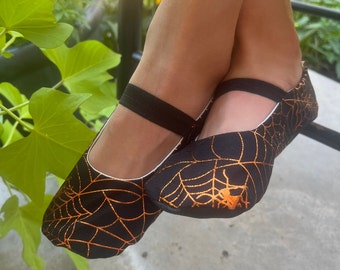 Black and Orange Spider Web Halloween Shoes - Flower Girl Shoes - Baby and Toddler Girl - Witch Shoes - Costume Shoes