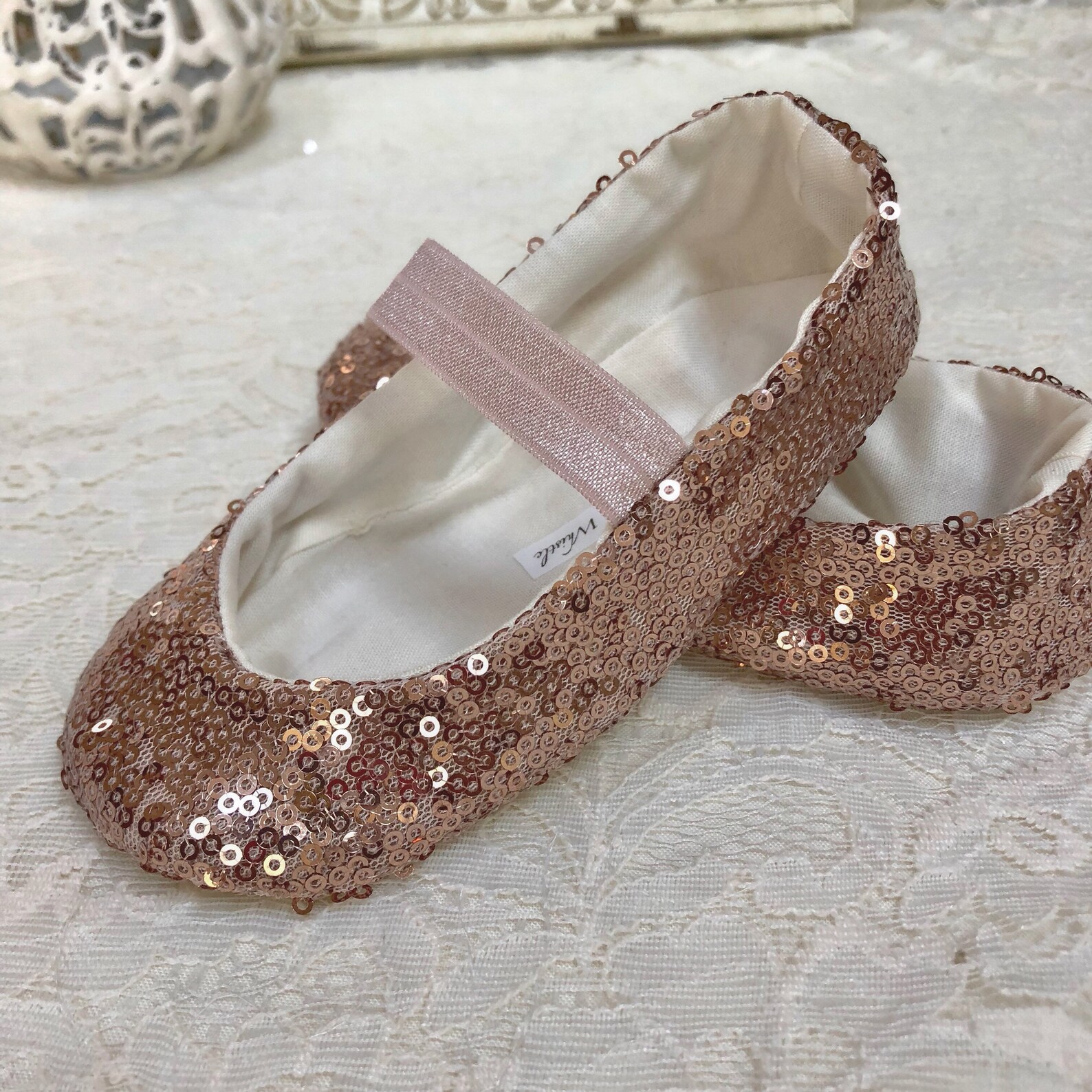 Rose Gold Sequin Shoes With Elastic Baby Toddler Girl Shoes Etsy