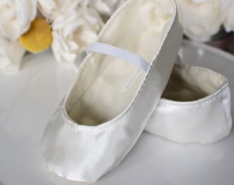 Ivory, White, or Gold Satin Baby Girl Shoes - Ballet Flats - Toddler Girl Shoes - Christening Shoes - Flower Girl Shoes - Princess Shoes