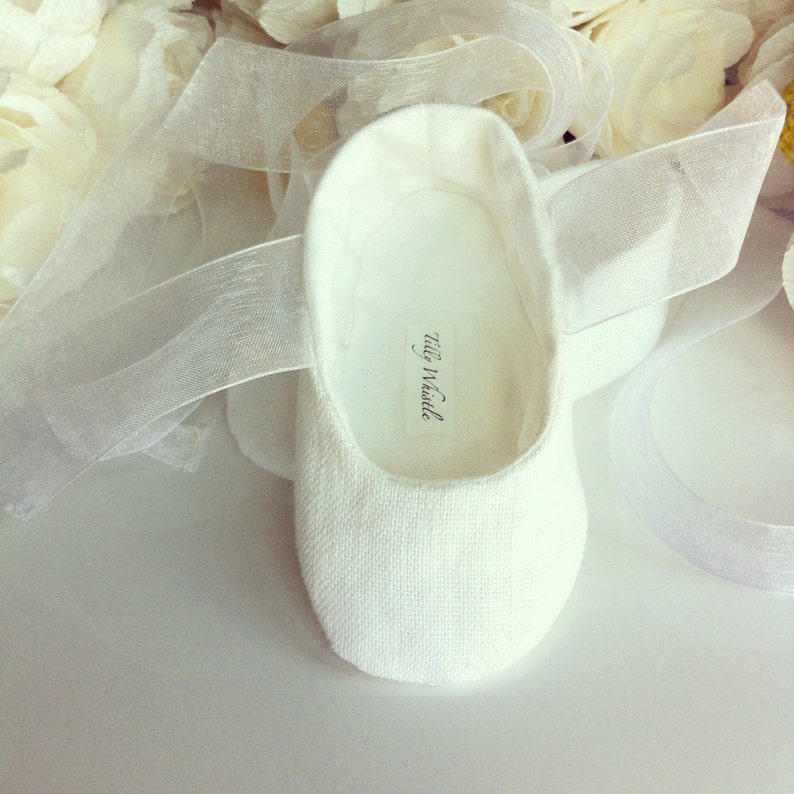 Baptism Baby and Toddler Girl Christening White or Ivory Linen Flower Girl Shoes