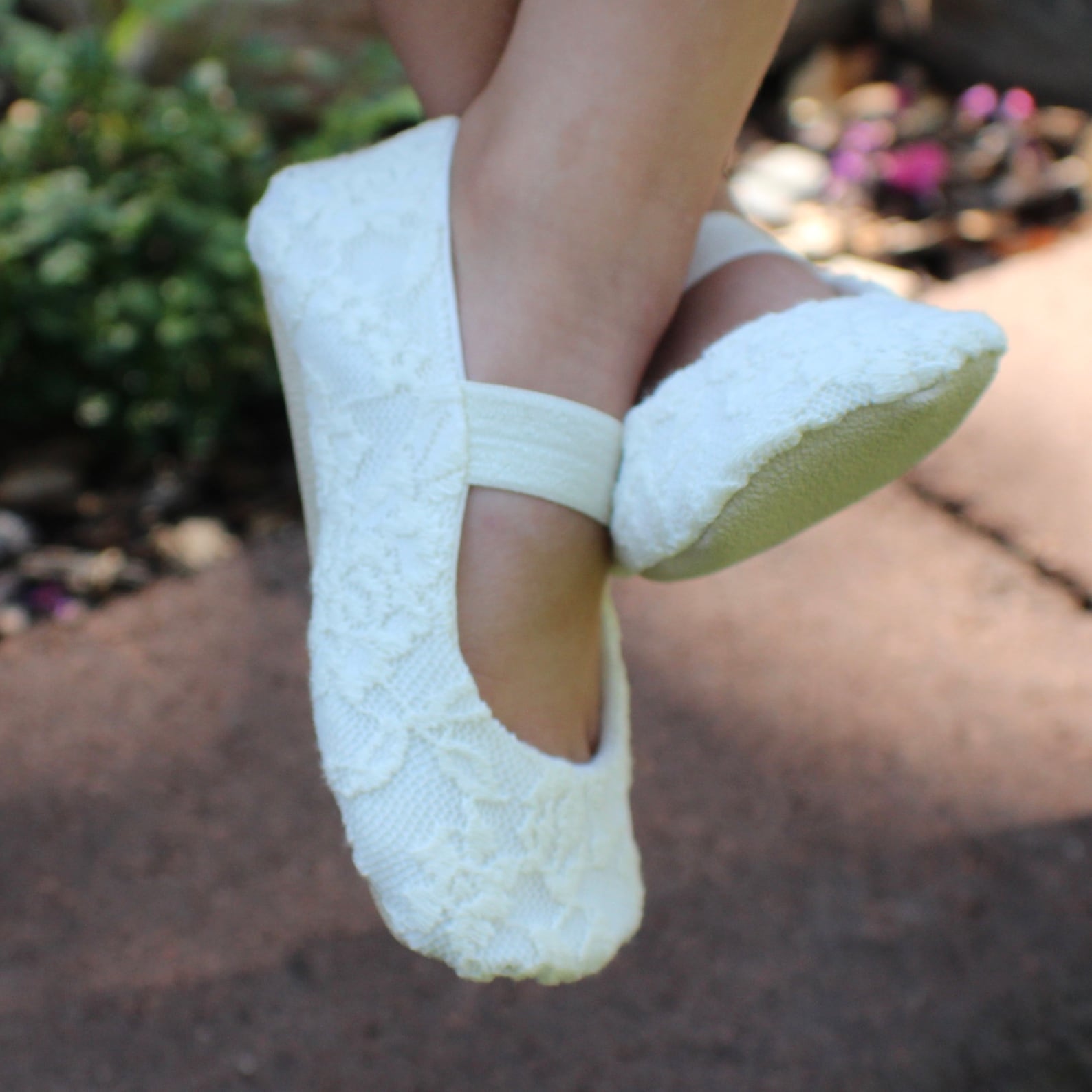 ivory or white lace ballet slippers with elastic - flower girl shoes - baby and toddler girl - christening - baptism - princess