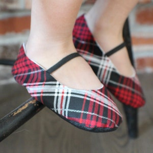 Red and Black Plaid Holiday Ballet Slippers Baby and Toddler Girl Shoes Christmas Shoes image 2