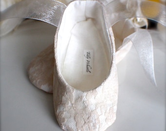 Blush Lace Ballet Slippers - Flower Girl Shoes - Baby and Toddler Girl  - Christening - Baptism