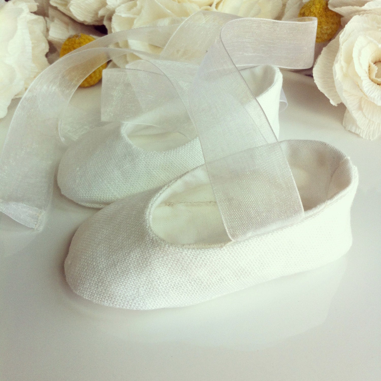 White or Ivory Linen Flower Girl Shoes Baby and Toddler Girl Etsy