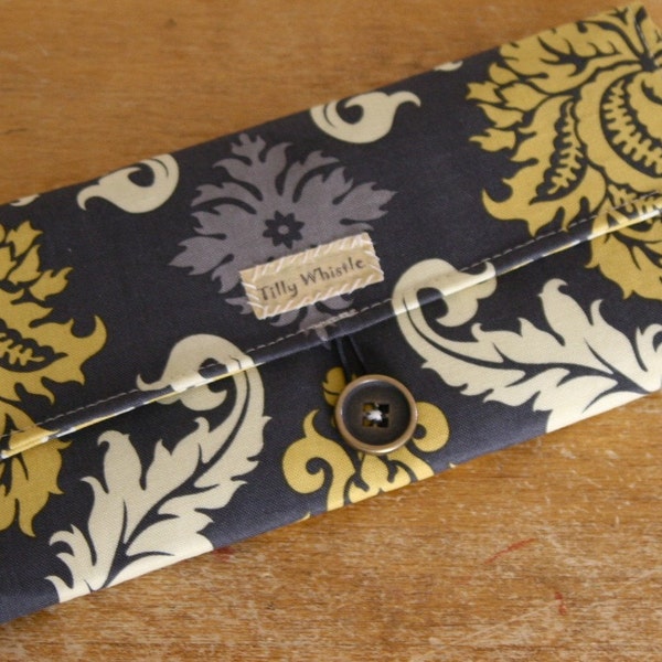 Grey and Yellow Damask Fabric Wallet