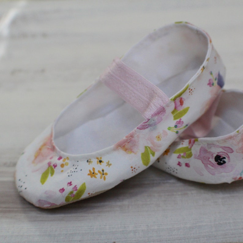 Watercolor Floral, White and Pink, Baby Girl Shoes Ballet Flats Toddler Girl Shoes Princess Shoes image 2