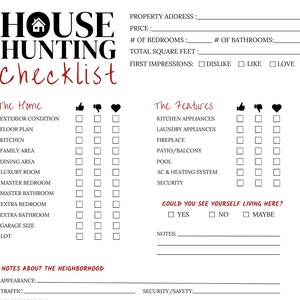 House Hunting Checklist for Realtors – Printable PDF | Client Home Tour Organizer | Real Estate Buyer Tool
