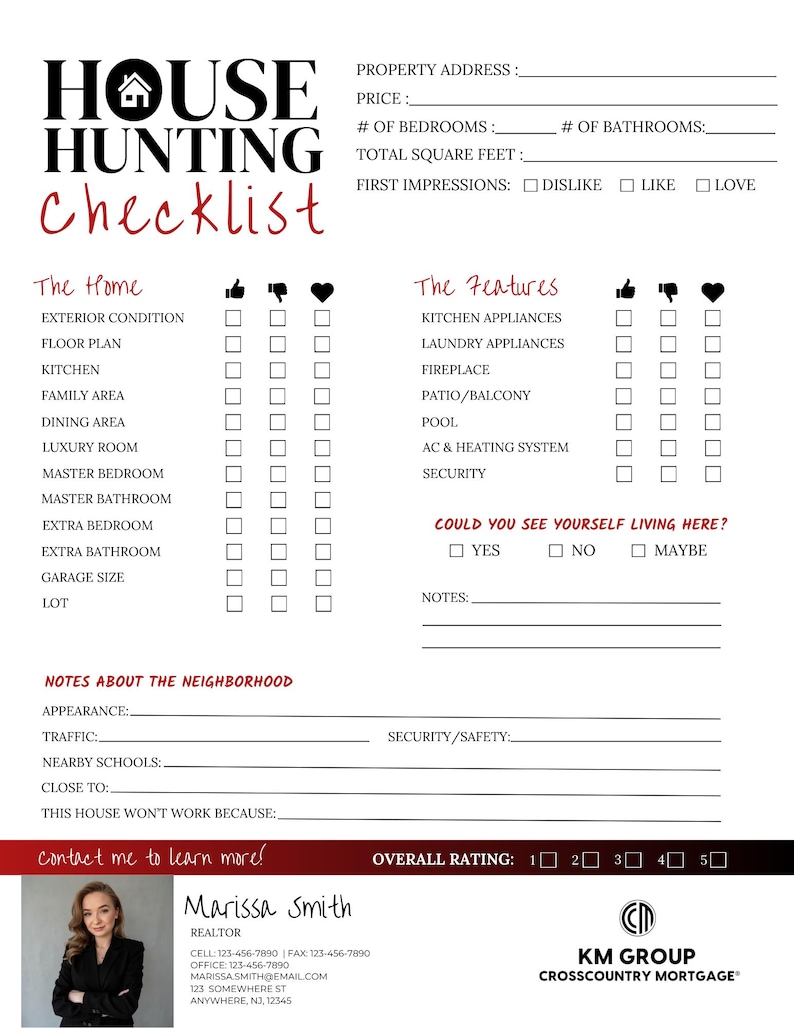 House Hunting Checklist for Realtors – Printable PDF | Client Home Tour ...