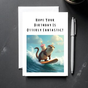 Cute Animal Birthday Card, Funny Otter-Themed Greeting for Friends, Nature Fans, or Coworkers, "Hope Your Birthday Is Otterly Fantastic"