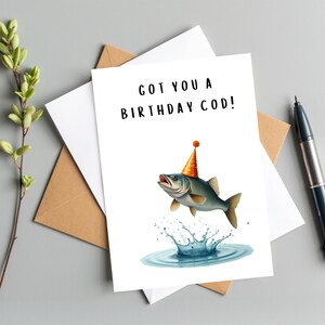 Tarjeta de cumpleaños divertida de pesca: te conseguí un bacalao de cumpleaños - Tarjeta de juego de palabras de pescador, tarjeta de cumpleaños de pescado, tarjeta de cumpleaños divertida para él, cumpleaños de papá