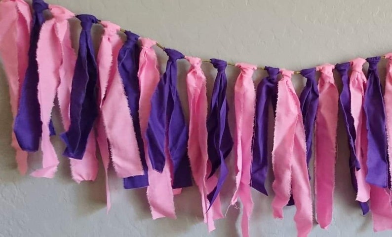 Birthday Party Cake Smash Birthday Girl Boho Baby Shower Pink and Purple Rag Banner Baby Girl High Chair Banner Photo Prop