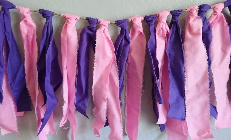 Birthday Party Cake Smash Birthday Girl Boho Baby Shower Pink and Purple Rag Banner Baby Girl High Chair Banner Photo Prop