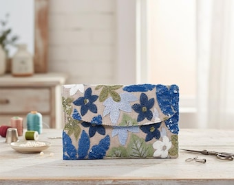 Floral Sequin Embroidered Clutch | Gold Chain Crossbody Bridal Bag