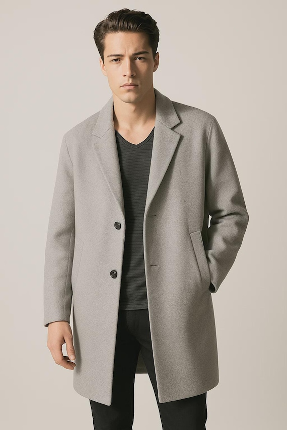 Sobretudo masculino premium Cinza claro Casaco de inverno de