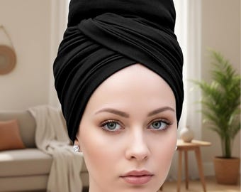 Jersey Head Wrap, Extra Long Turban Scarf, Boho Hair Accessories