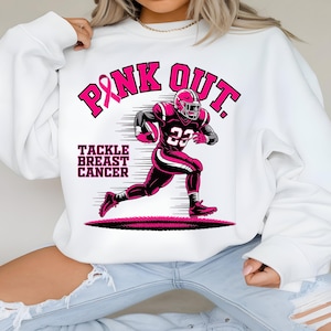 Pink Out Football PNG, Tackle Breast Cancer Awareness Design, October Sports Shirt Sublimation, Digital Download for Game Day