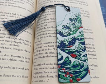 Hokusai Wave 3D Bookmark: Blue, Green, and White PLA with Tassel