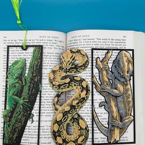 3D Printed Reptile Bookmarks | Iguana, Bearded Dragon & Reticulated Python | Animal Bookmark | Book Lover Gift