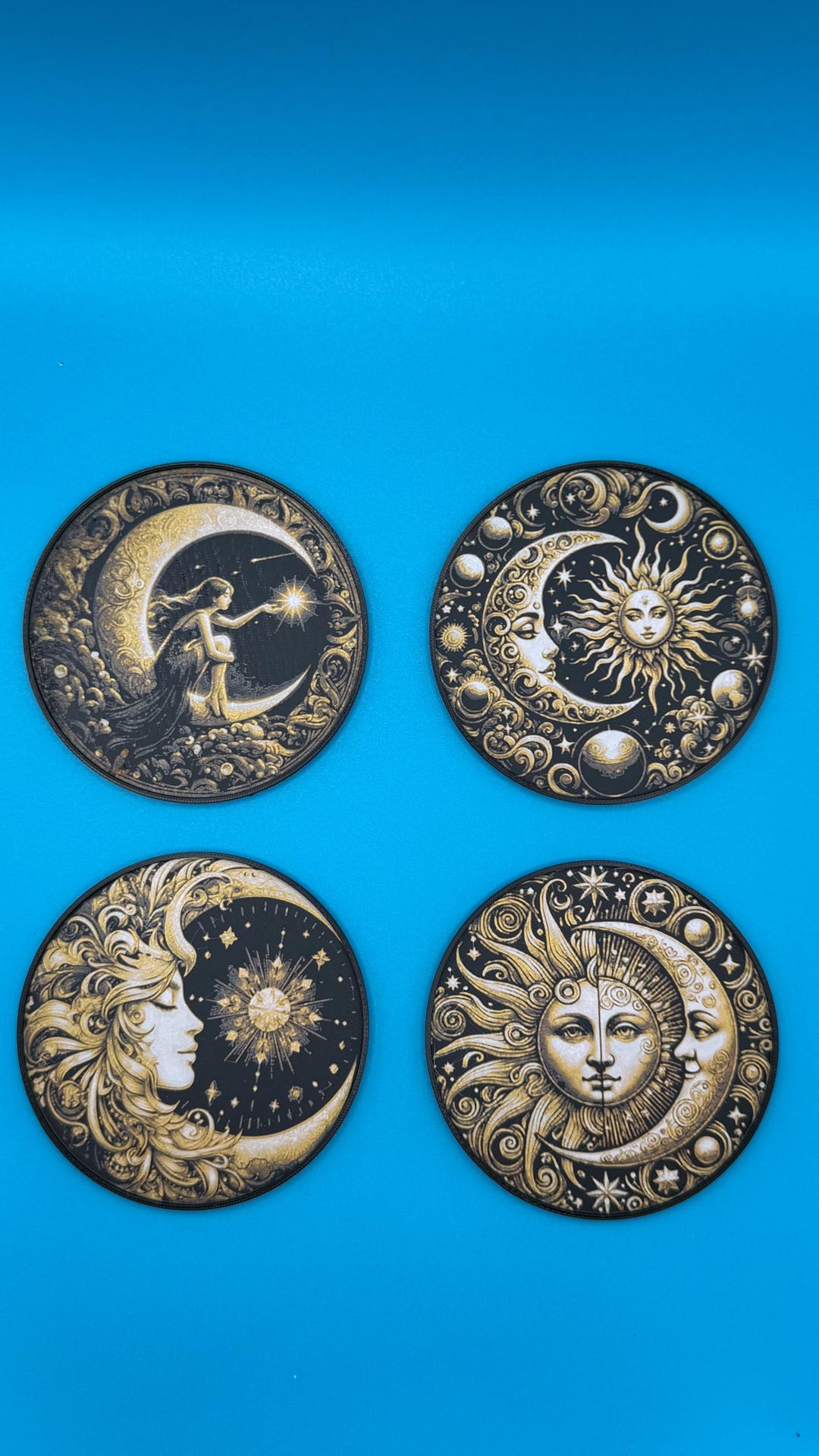 Moon Rug Coaster Sun & Moon Coasters Set | Celestial Coasters With Holder | Moon Phase ...