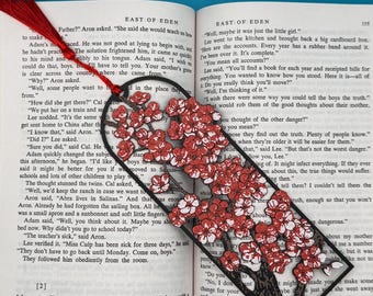 3D Printed Cherry Blossom Bookmark - Floral Page Marker with Tassel
