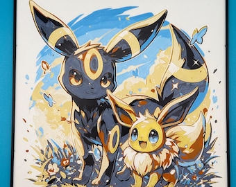 Eevee Umbreon Art retro wall art, 3D print, 8x8 decor