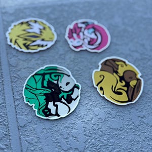 Round Eeveelution coaster set featuring Jolteon, Sylveon, Leafeon, Flareon in cute Pokemon anime art.