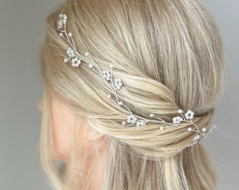 Enredadera para el cabello de boda, tocado de novia, tocado de novia con perlas, diadema de boda, corona de novia, enredadera de aliento de bebé