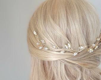 Gold Hair Vine, Bridal Crystal Hair Piece, Wedding Hair Accessory, Rose Gold Hair Vine, Crystal Headband, Bridesmaid Hair Piece